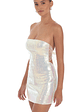 Iridescent Seqiun Strapless Bodycon Dress in Cream - thumbnail 3
