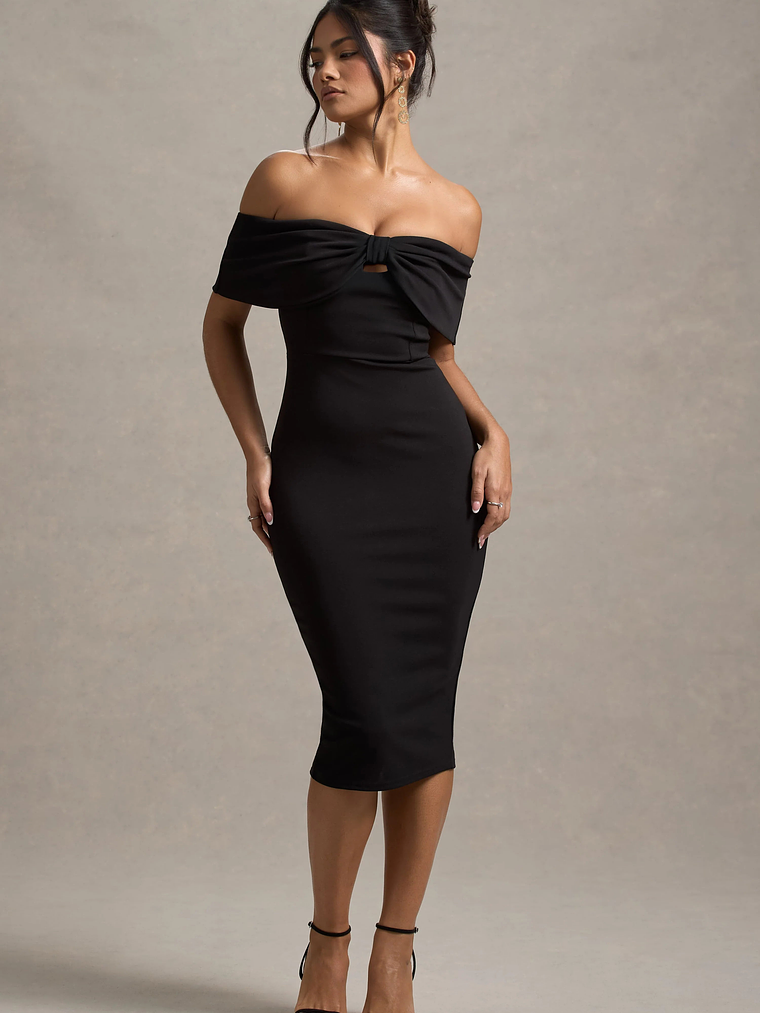 Hope | Black Bow Bardot Midi Dress 7