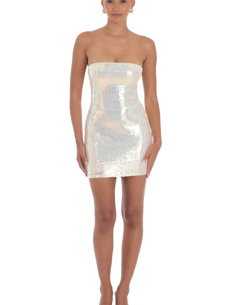 Iridescent Seqiun Strapless Bodycon Dress in Cream 4