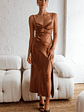 Invite Only Twisted Bust Satin Midi Dress Chocolate - thumbnail 5