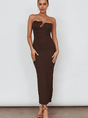 Horizon Strapless Textured Midi Dress Chocolate