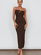 Horizon Strapless Textured Midi Dress Chocolate - thumbnail 1