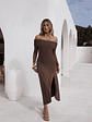 Horizon Luxe Off Shoulder Maxi Dress Coffee - thumbnail 5
