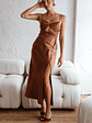 Invite Only Twisted Bust Satin Midi Dress Chocolate - thumbnail 6