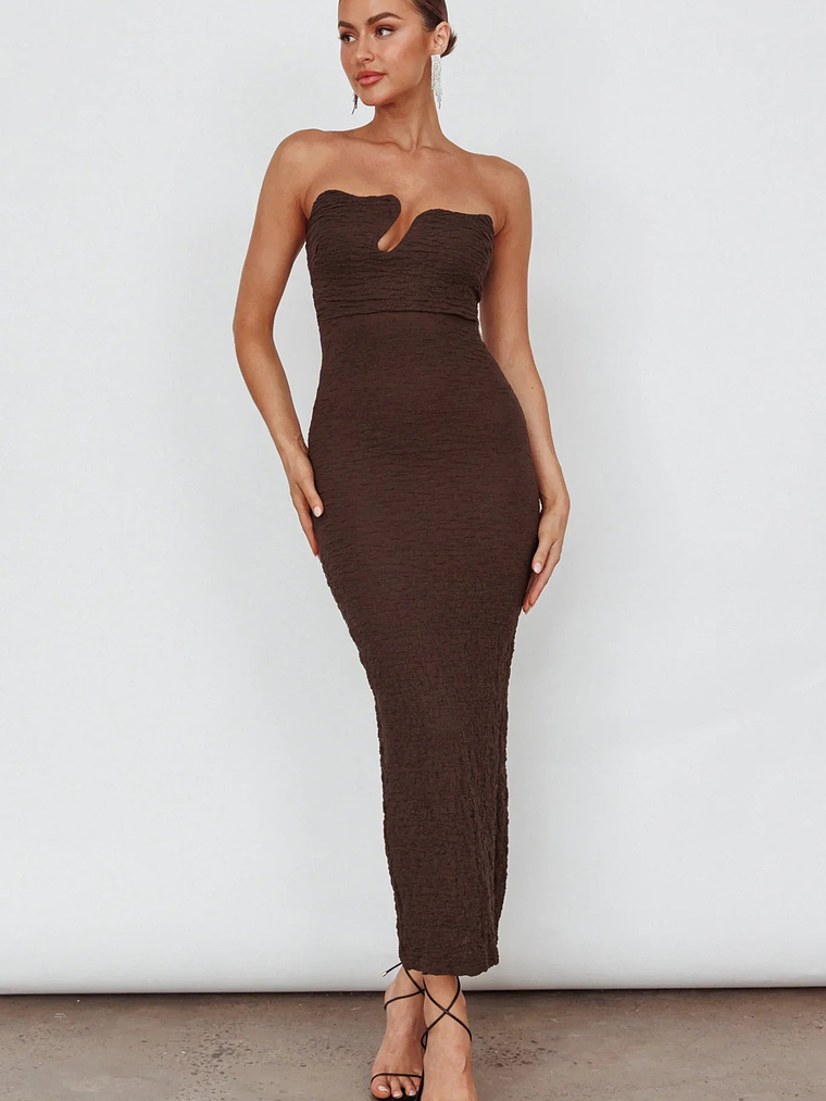 Horizon Strapless Textured Midi Dress Chocolate 4