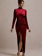 Jaz | Berry Velvet High-Neck Gathered Split Maxi Dress - thumbnail 1