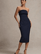 Highway | Navy Pinstripe Strapless Midi Dress - thumbnail 4