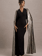 Ilenia | Black V-Neck Maxi Dress With Metallic Cape - thumbnail 5