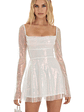 Iridescent Sequin Flare Dress in White - thumbnail 1