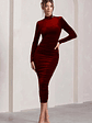 Joanna | Berry Velvet High-Neck Backless Midi Dress - thumbnail 1