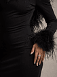Heiress | Black Long-Sleeve Low Back Mini Dress With Feather Trim - thumbnail 7