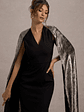 Ilenia | Black V-Neck Maxi Dress With Metallic Cape - thumbnail 6