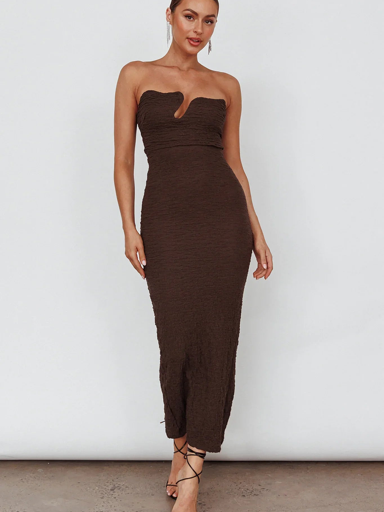 Horizon Strapless Textured Midi Dress Chocolate 6