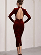 Joanna | Berry Velvet High-Neck Backless Midi Dress - thumbnail 2