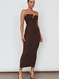 Horizon Strapless Textured Midi Dress Chocolate - thumbnail 7