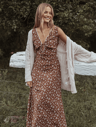 Jackson Maxi Dress - Brown Ditsy Floral