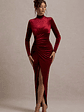 Jaz | Berry Velvet High-Neck Gathered Split Maxi Dress - thumbnail 4
