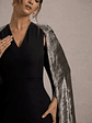 Ilenia | Black V-Neck Maxi Dress With Metallic Cape - thumbnail 7