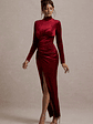 Jaz | Berry Velvet High-Neck Gathered Split Maxi Dress - thumbnail 5