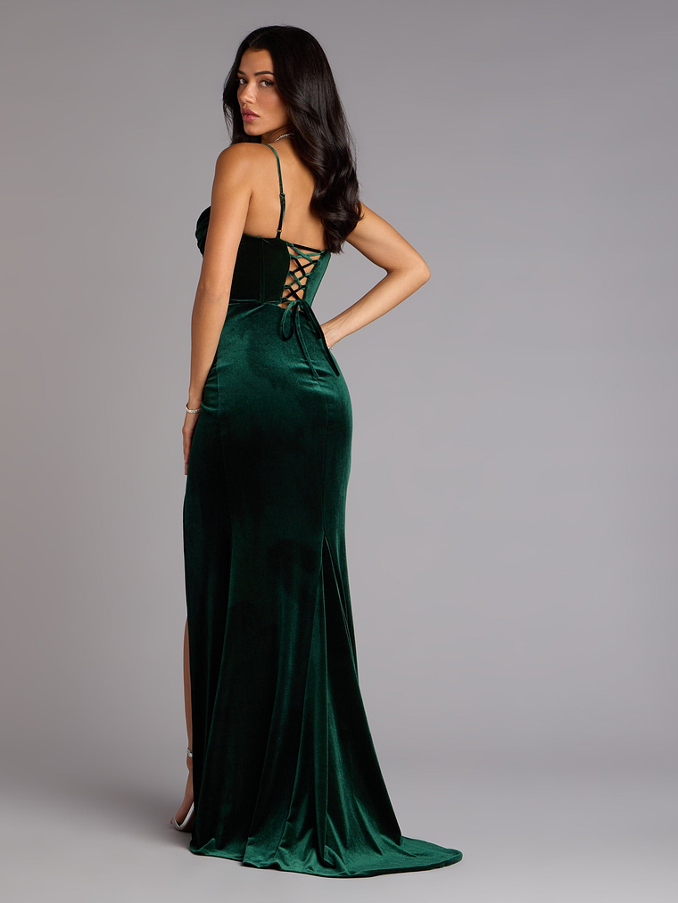 Helga Velvet Lace-Up Slit Mermaid Dress 2