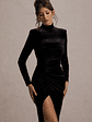 Jaz | Black Velvet High-Neck Gathered Split Maxi Dress - thumbnail 3