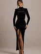 Jaz | Black Velvet High-Neck Gathered Split Maxi Dress - thumbnail 5