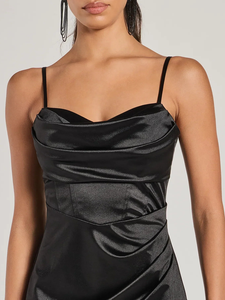 Iliana Cowl Neck High Slit Satin Column Dress 3