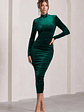 Joanna | Bottle Green Velvet High-Neck Backless Midi Dress - thumbnail 4