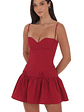 Jacquard Double Bow Drop Waist Dress in Red - thumbnail 1