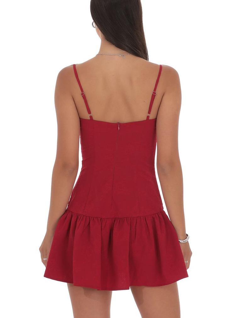 Jacquard Double Bow Drop Waist Dress in Red 2
