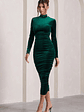 Joanna | Bottle Green Velvet High-Neck Backless Midi Dress - thumbnail 5
