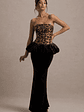 Harriette | Leopard Print Bandeau Maxi Dress With Black Velvet Peplum Skirt - thumbnail 5