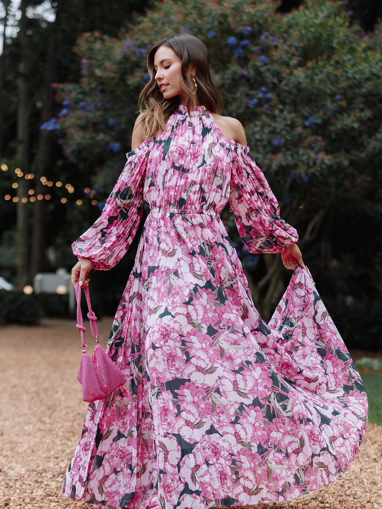 Hilary Pleated Maxi Dress - Pink Floral 5