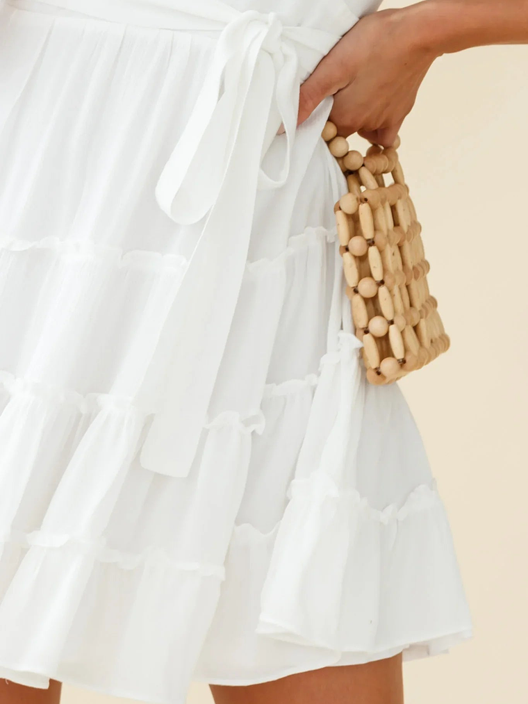 Jocelyn Cami Strap Waist Tie Frill Dress White 4