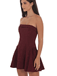Jacquard Strapless Flare Dress in Burgundy - thumbnail 3