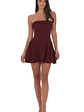 Jacquard Strapless Flare Dress in Burgundy - thumbnail 4
