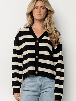 Jaden Striped Cardigan | Black + Ivory