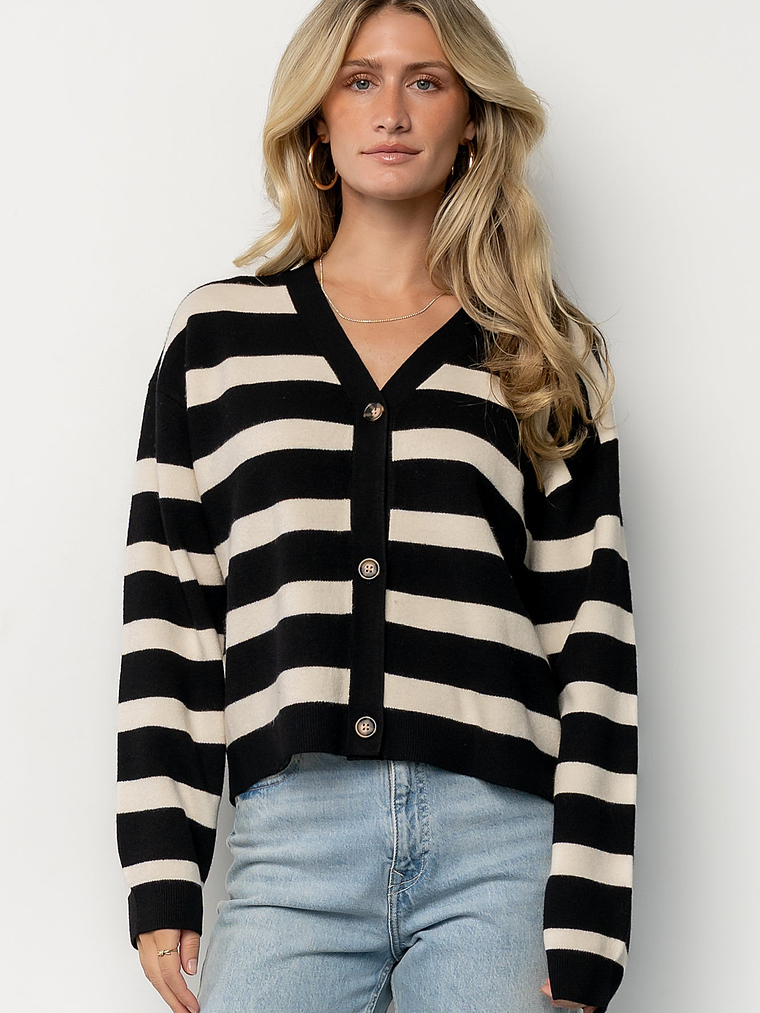 Jaden Striped Cardigan | Black + Ivory 1