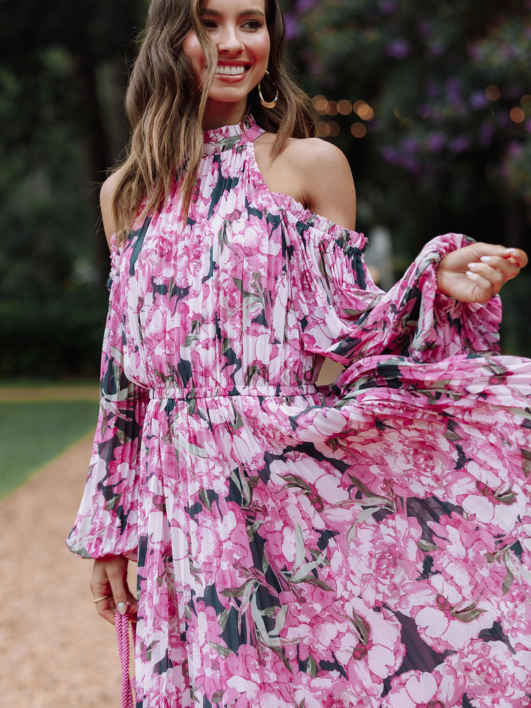 Hilary Pleated Maxi Dress - Pink Floral 6