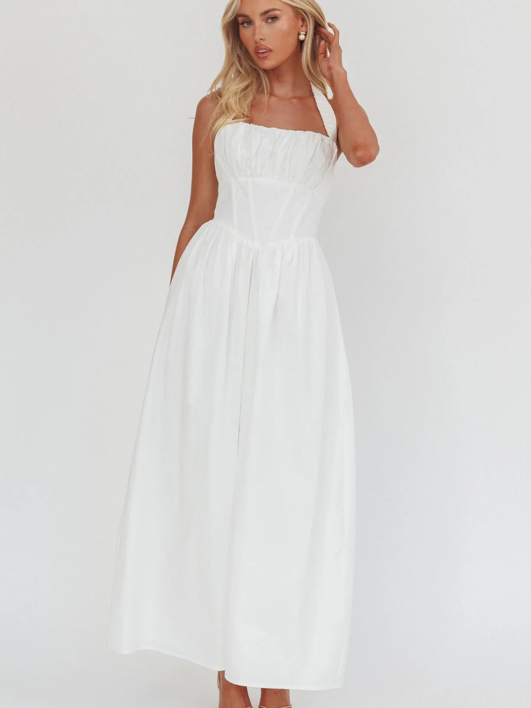 Irisa Elasticated Halter Maxi Dress White 1