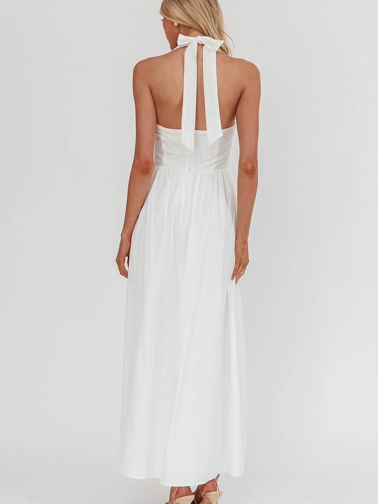 Irisa Elasticated Halter Maxi Dress White 2