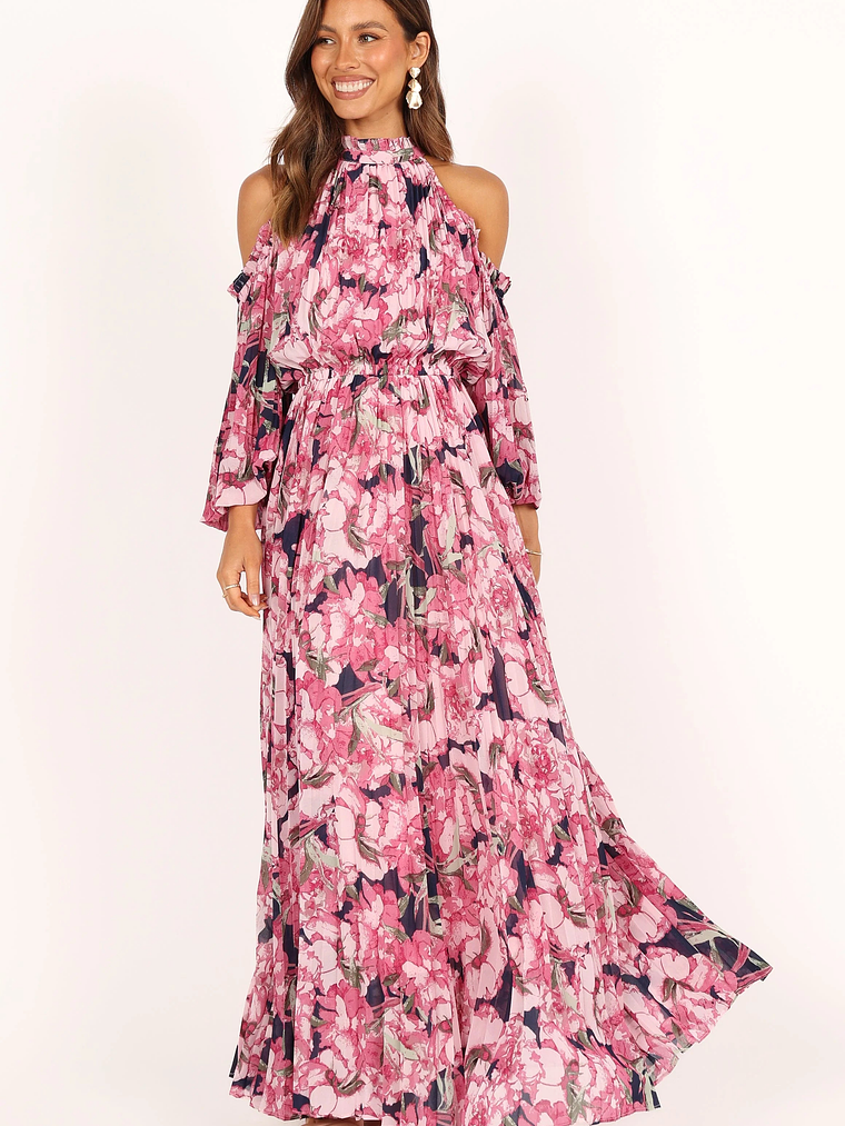 Hilary Pleated Maxi Dress - Pink Floral 7