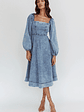Jeanie Long Sleeve Midi Dress Denim Blue - thumbnail 3