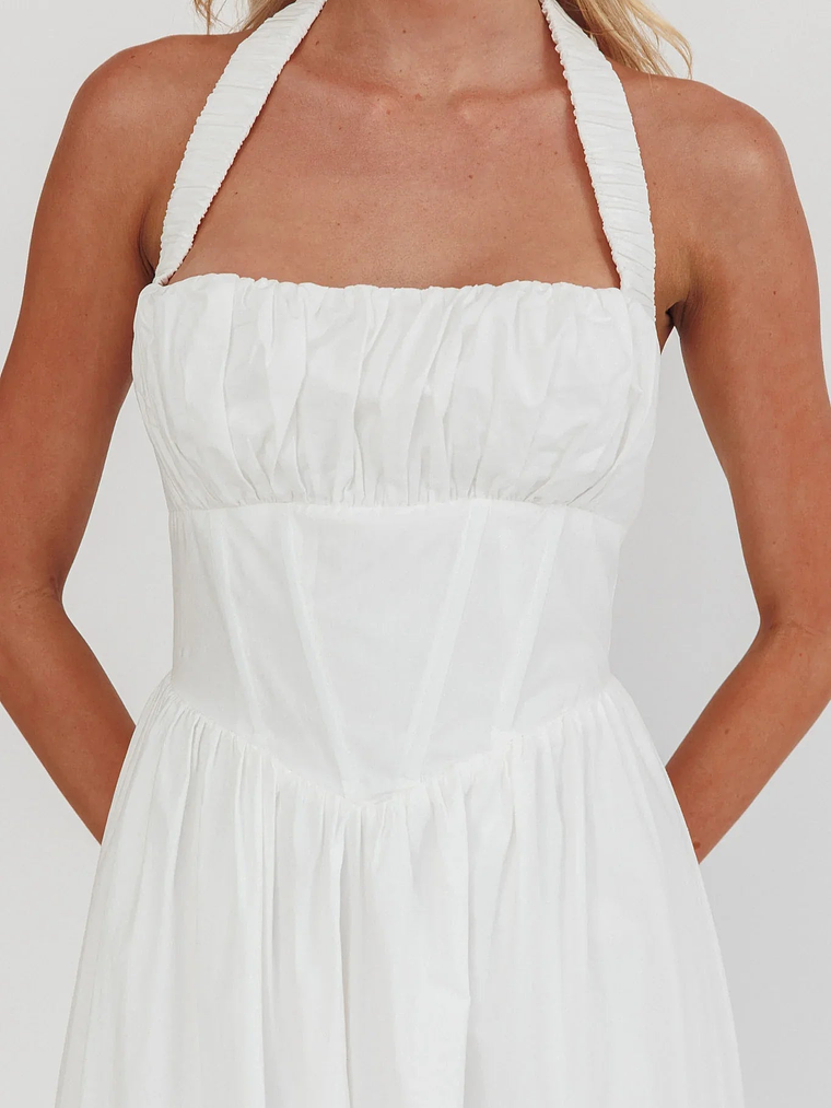 Irisa Elasticated Halter Maxi Dress White 3