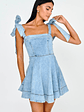 Jeanie Bow Shoulder Mini Dress Denim - thumbnail 5