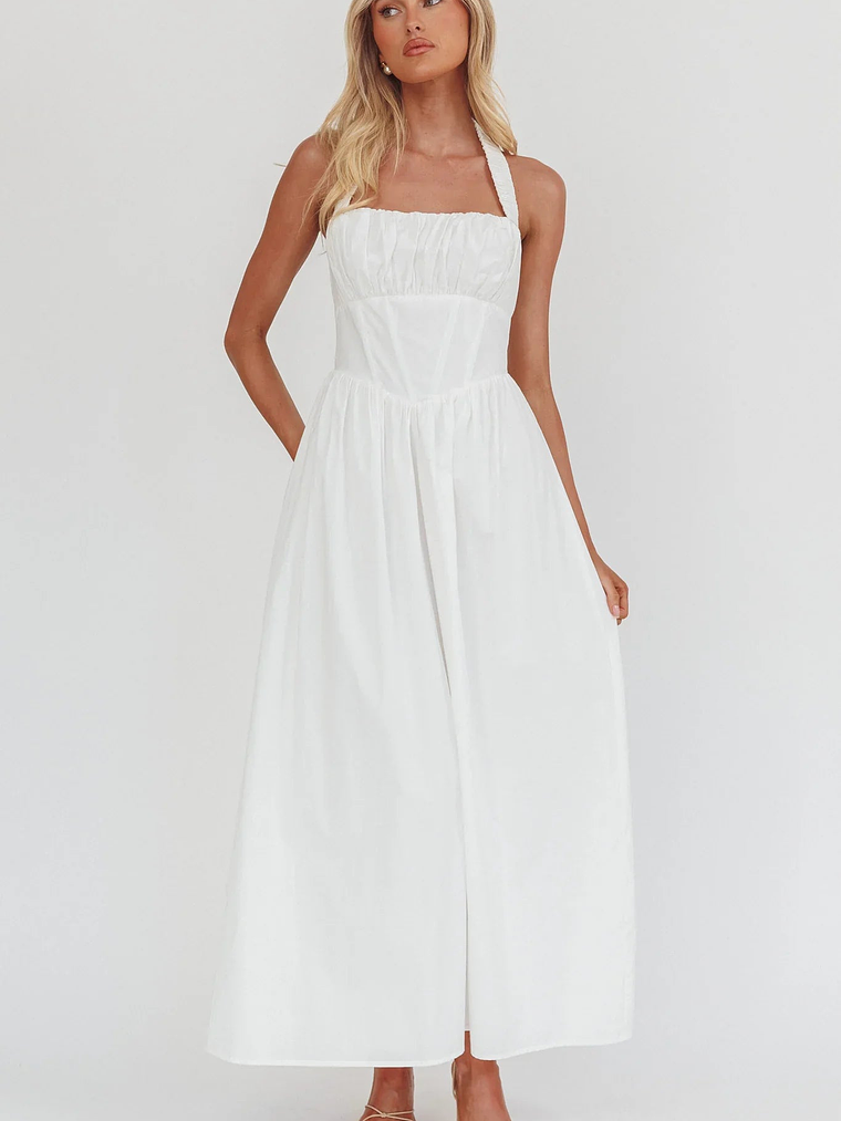 Irisa Elasticated Halter Maxi Dress White 4