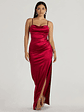 Iliana Cowl Neck High Slit Satin Column Dress - thumbnail 16