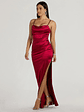 Iliana Cowl Neck High Slit Satin Column Dress - thumbnail 19