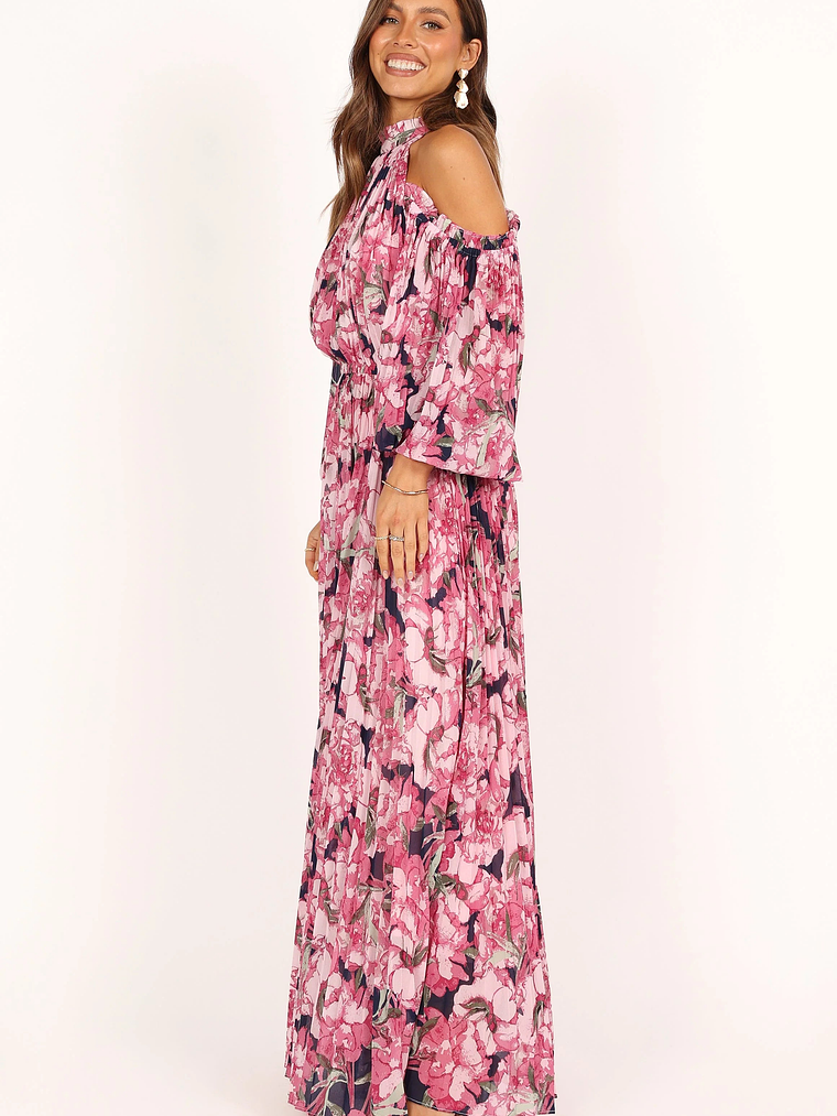 Hilary Pleated Maxi Dress - Pink Floral 10
