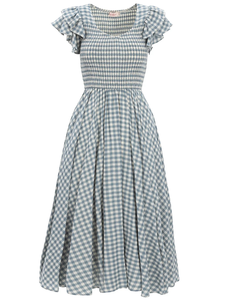 Hattie Dress in Dusty Teal Gingham 1